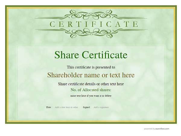 Green vintage share landscape certificate