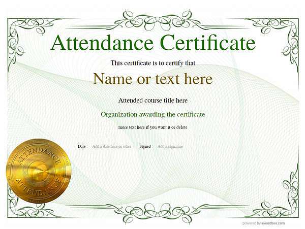 landscape attendance certificate, vintage design with medal decoration