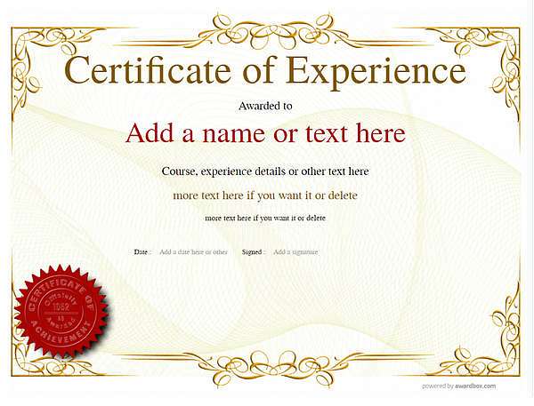 Yellow vintage template. Experience certificate with seal badge 