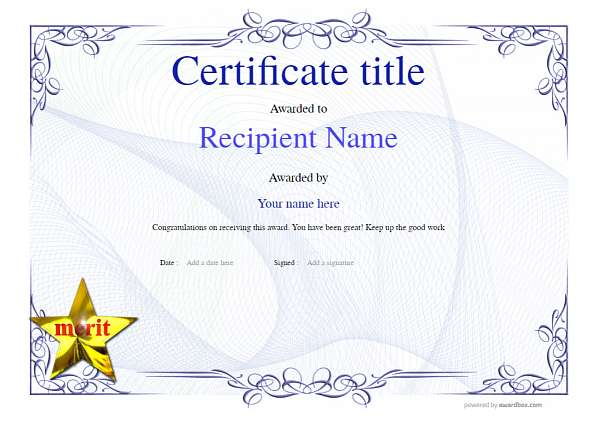 White and blue vintage style certificate with star
