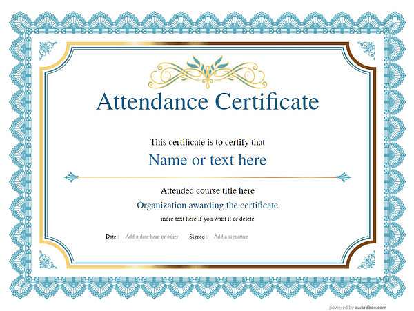 Blue work attendance certificate