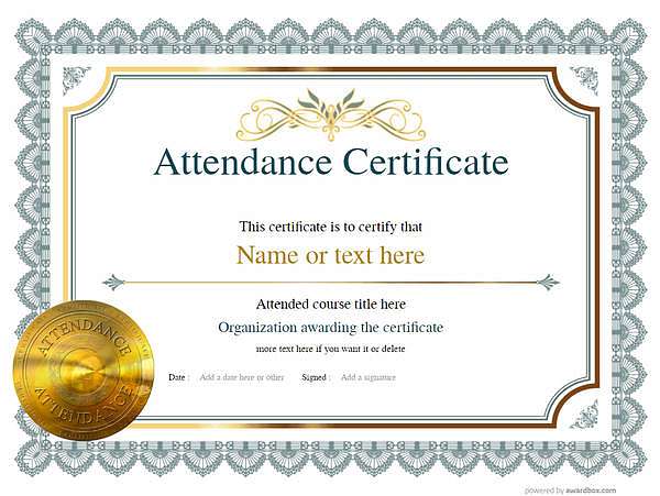 Vintage work attendance certificate with gold medal template