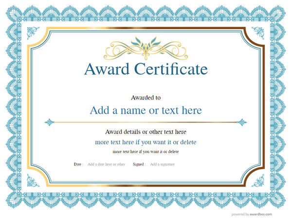 Blue work award certificate