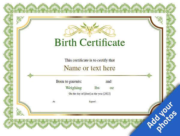 Green fake birth certificate template