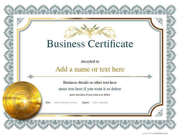 Vintage business certificate with gold medal template