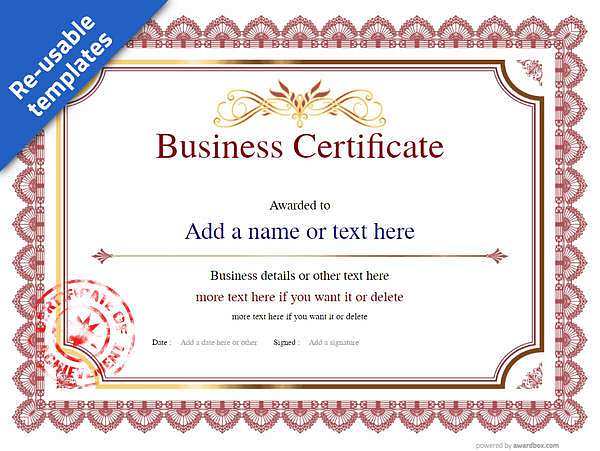 Red business certificate template with red stamp