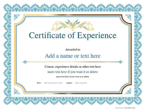 Blue work Experience certificate