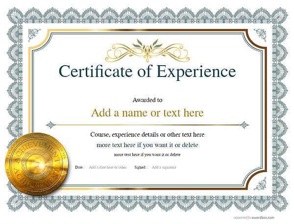 Vintage work Experience certificate with gold medal template