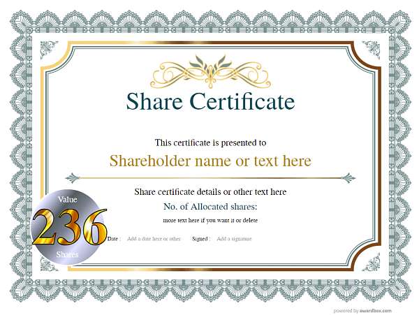 Vintage share certificate with gold motif template
