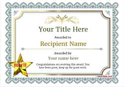 Classic grey and gold border design certificate with open white center and gold star medal