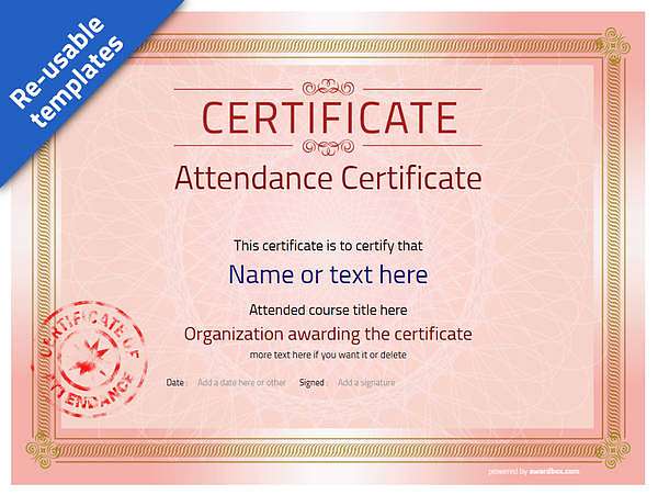 Red template, work attendance certificate with red stamp