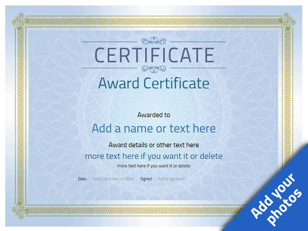 Blue award certificate