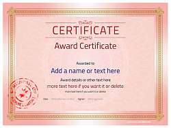 Red template, award certificate with red stamp