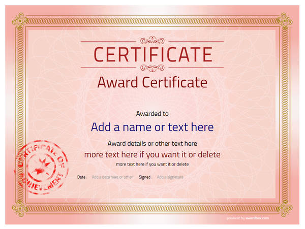 Red template, award certificate with red stamp