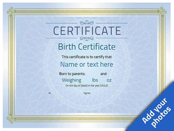 Blue birth certificate vintage style