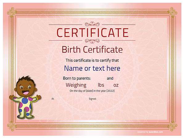 Red template, birth certificate with baby graphic