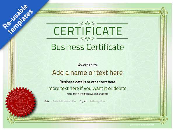 Green business certificate with red seal