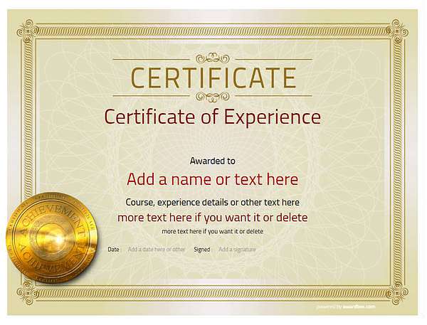 work Experience certificate template with gold medal