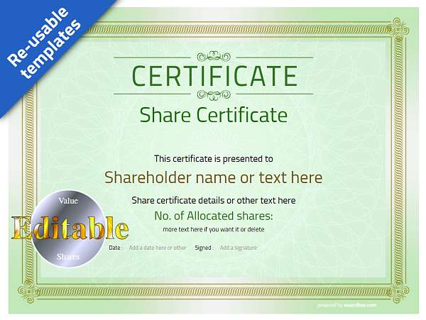 Green share certificate with modern numeric motif