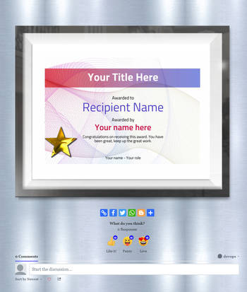 Modern style certificate with spiral design and gold star.