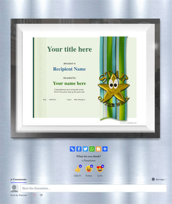 Modern style green with large ribbon design featuring a gold star of the week medal