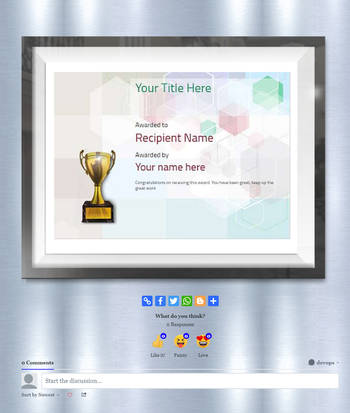Modern graphic style certificate with geometric design and gold trophy.