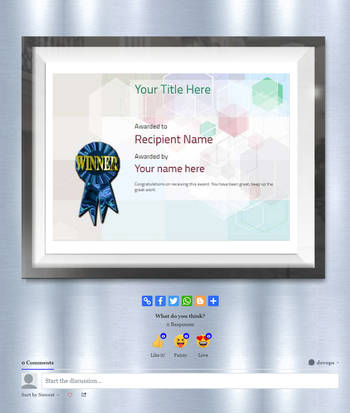 Modern graphic style certificate with geometric design and blue rosette.