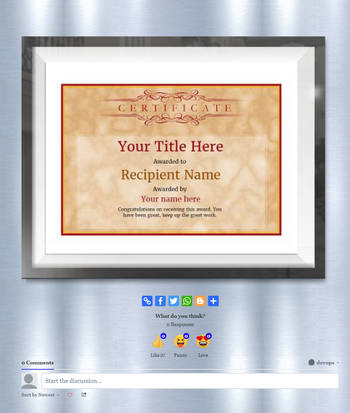Vintage style certificate with parchment beige flood with red border.