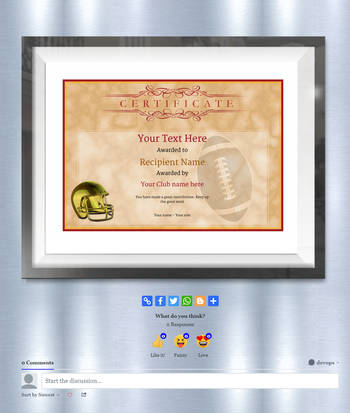 Vintage style certificate with parchment beige flood with red border and gold helmet.