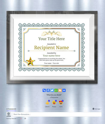Blue grey vintage landscape e-certificate template with gold border and gold merit star decoration