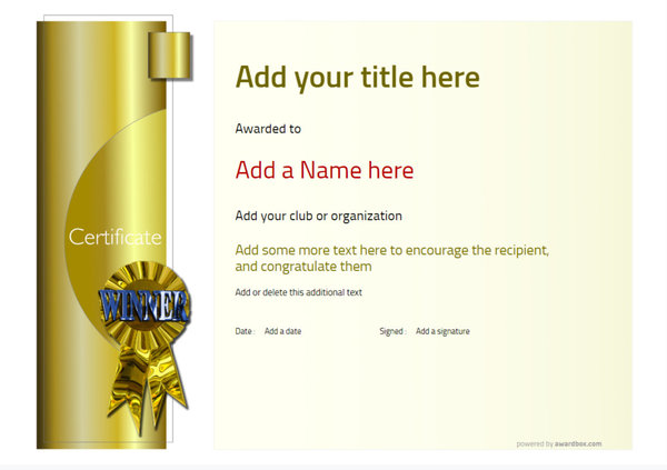 A free modern and strong design certificate template with fully editable text and additional customizable elements. Download as PDF. Available for commercial and non-professional use. Download as pdf