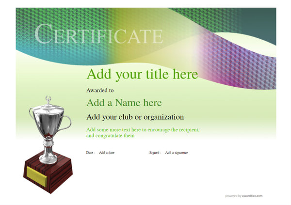 A modern, beautiful themed certificate template for any subject or award. All text editable in a simple online editor. Free to download for any use.