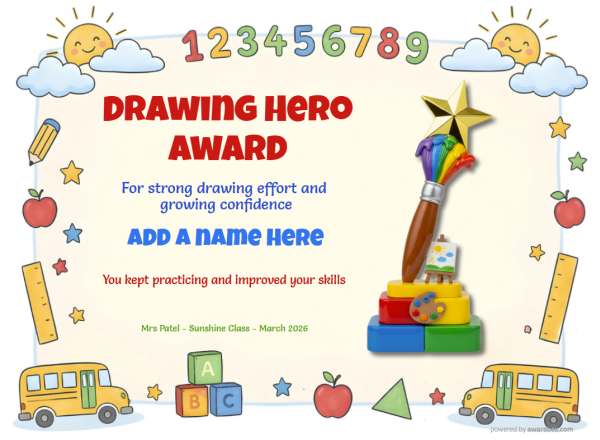 Printable Painting Achievement art certificate with colorful paint strokes and palette.